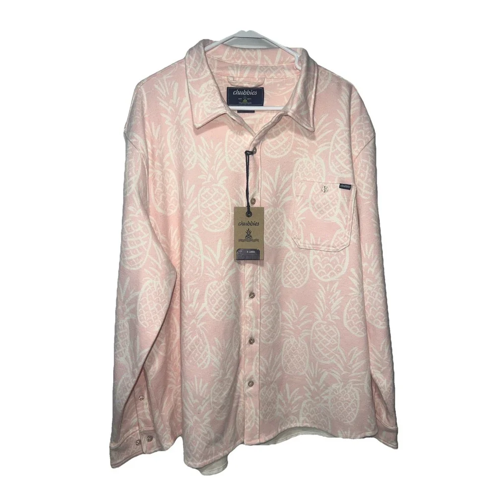 Chubbies Men's The Thigh Napple Pink Pineapple Fleece Flannel Over Shirt Size XL